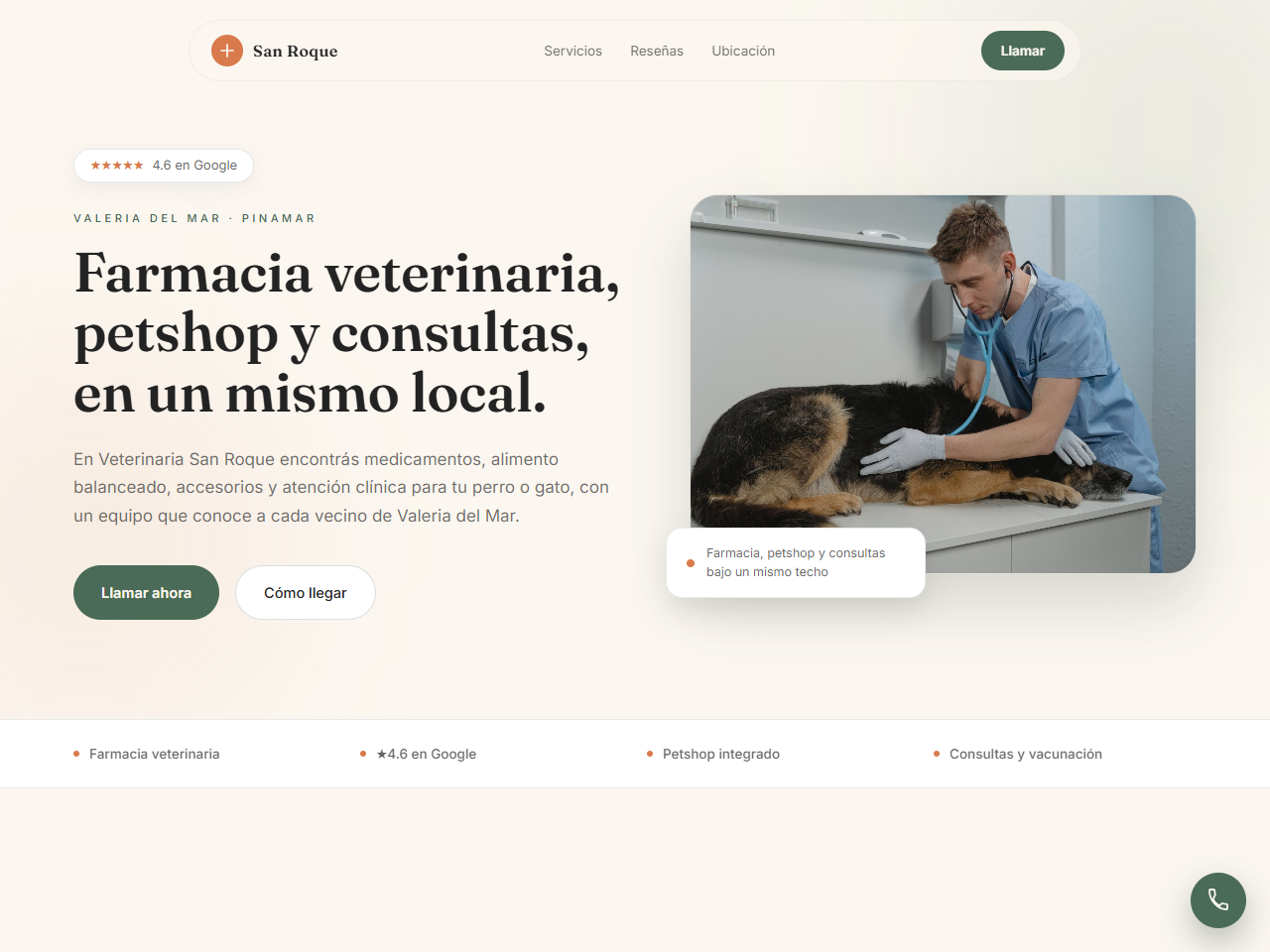 Sitio real de Veterinaria San Roque, farmacia veterinaria y petshop en Valeria del Mar