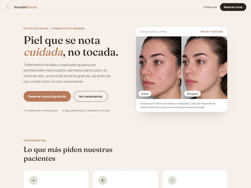 Sitio real de Sentido Diario, clínica de estética facial