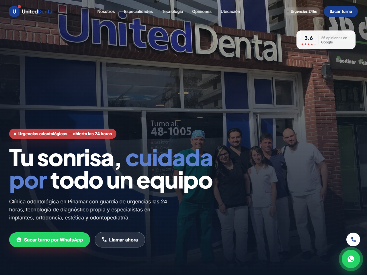 Sitio real de United Dental, clínica odontológica en Pinamar con urgencias las 24 horas